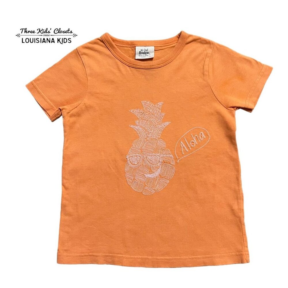 Mini Boden 4-5Y Orange Embroidered Pineapple Aloha Shirt